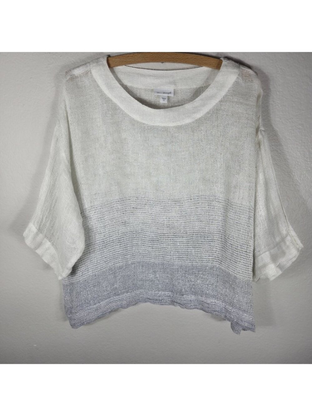 J. Jill Pure Linen Ombre Knit Top Tunic Size XS White Gray 3/4 Sleeve Breathable